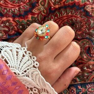New | Indian Handpainted Oxidized Adjustable Ring